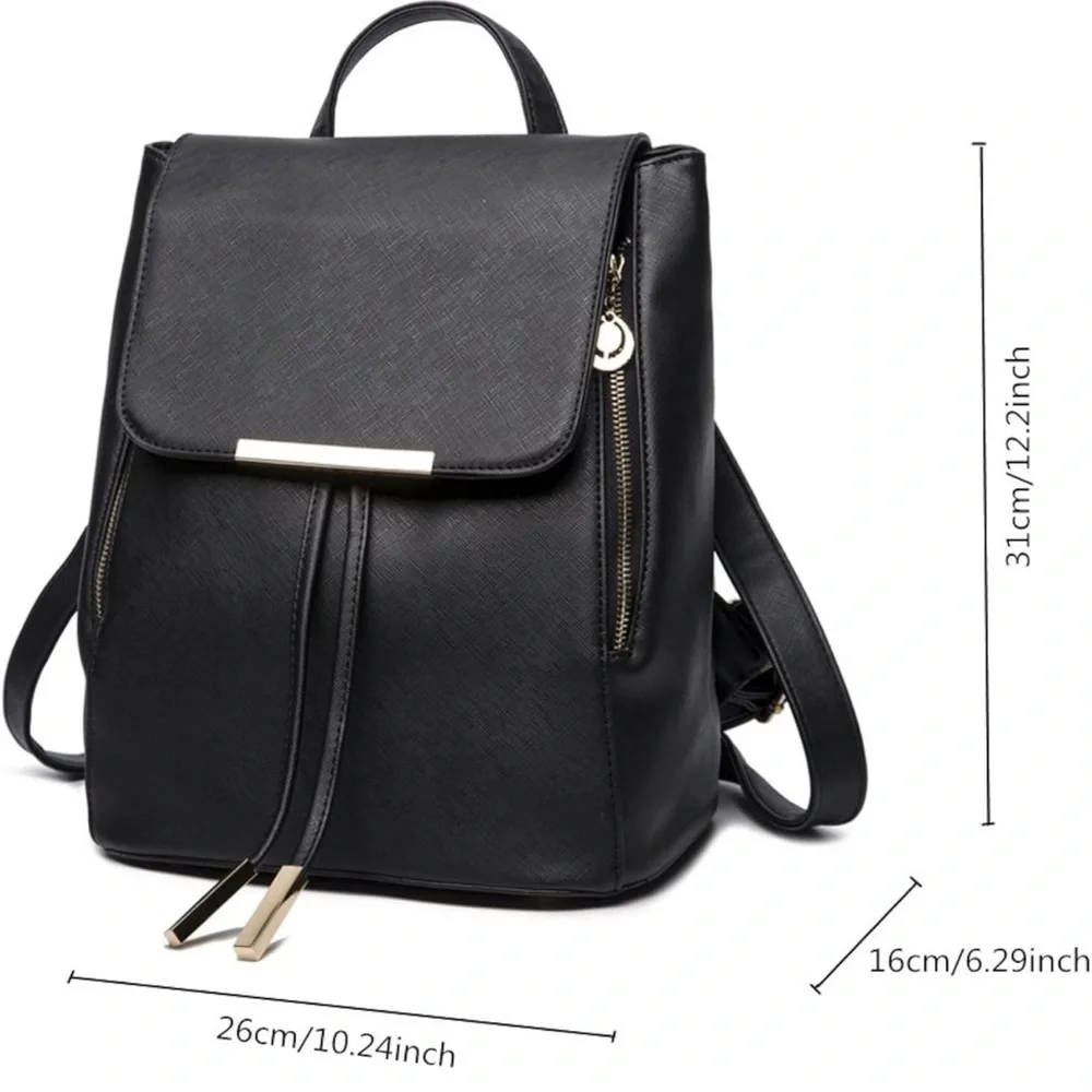 Faux Leather Backpack School Bag Student Backpack Women Travel bag Black Mini